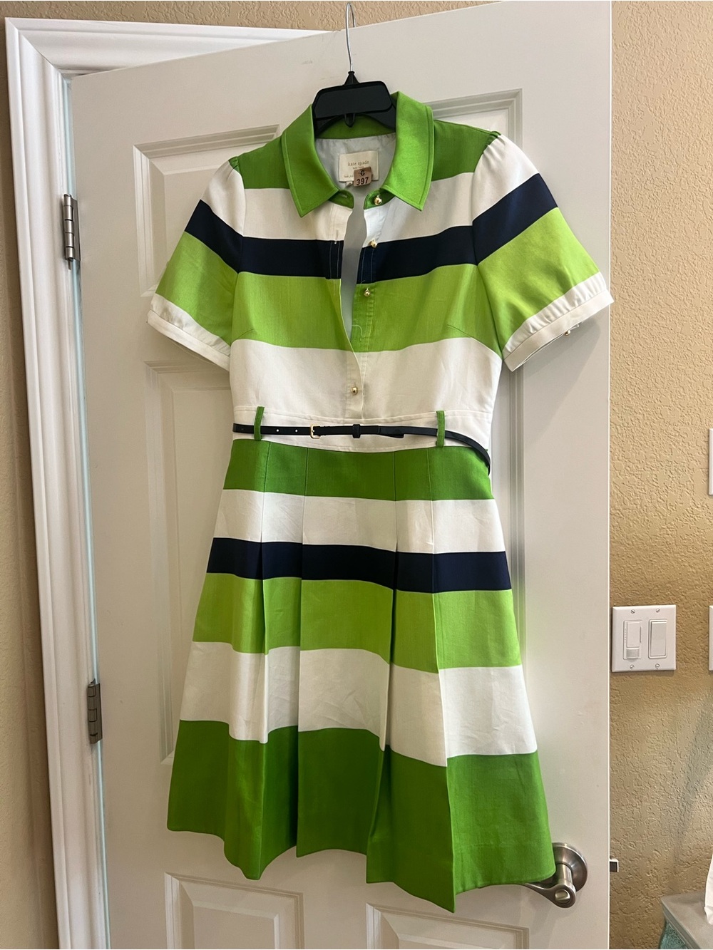 Kate Spade Green and White Silk Fit-and-Flare Dress